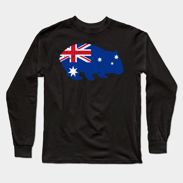 Wombat Australia Australian Flag Vintage Look Long Sleeve T-Shirt by ninarts